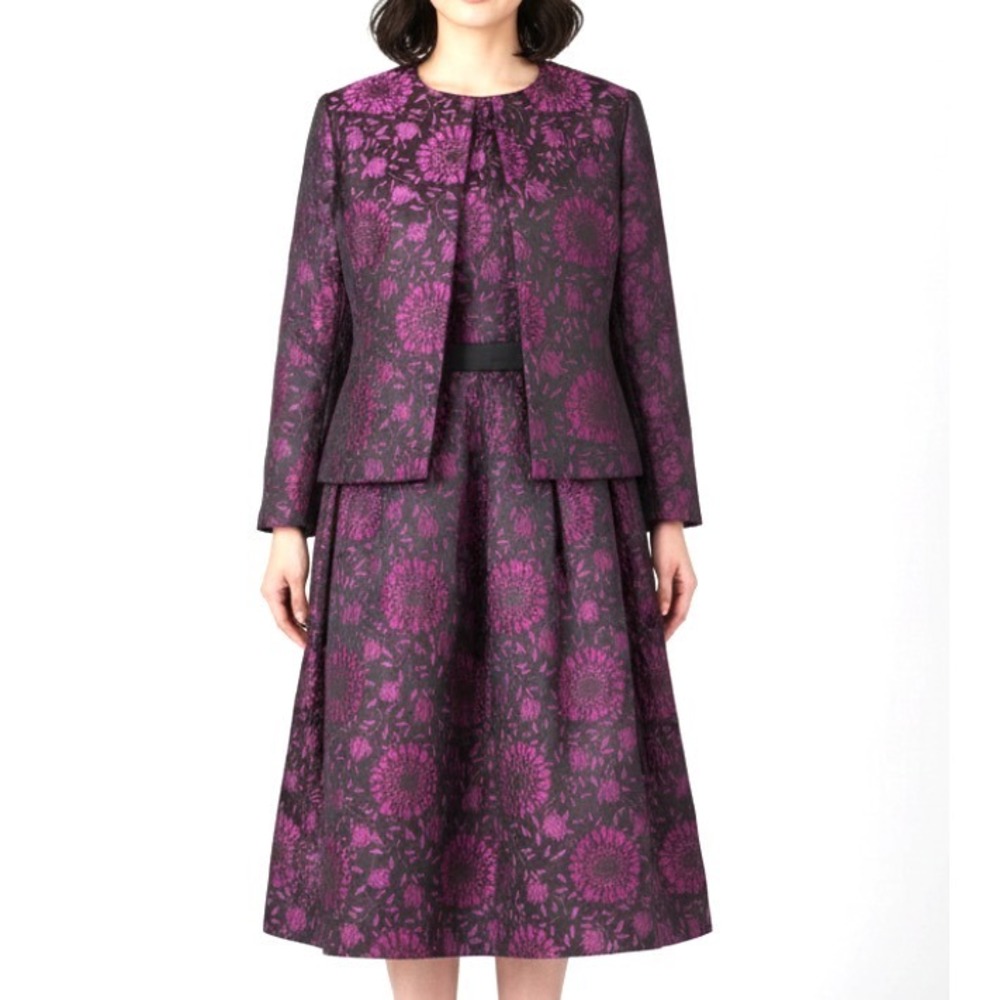 CHANCELLE Purple TEXTURED FLORAL Zip/Button EVENING PARTY Fit/Flare Dress SET 16